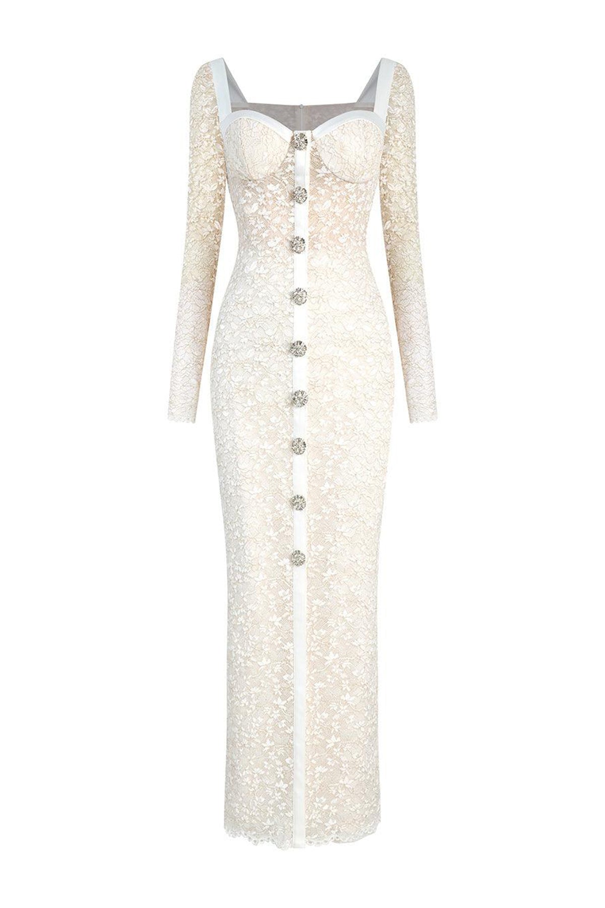 Noble Sheath Single Breasted Lace Midi Dress