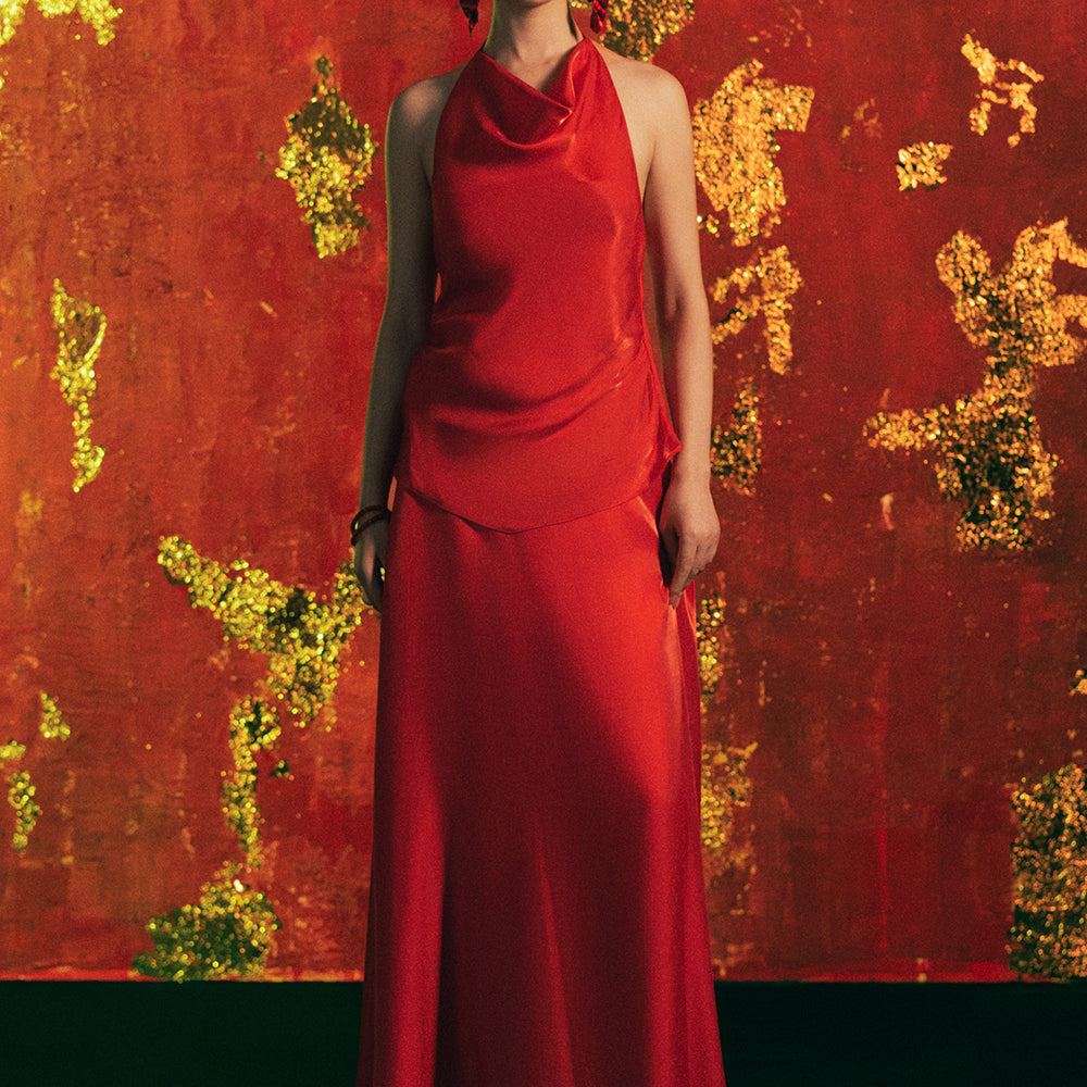 Hong Nhan A-line Twill Silk Skirt