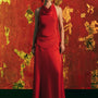 Hong Nhan Cowl Neck Synthetic Silk Top