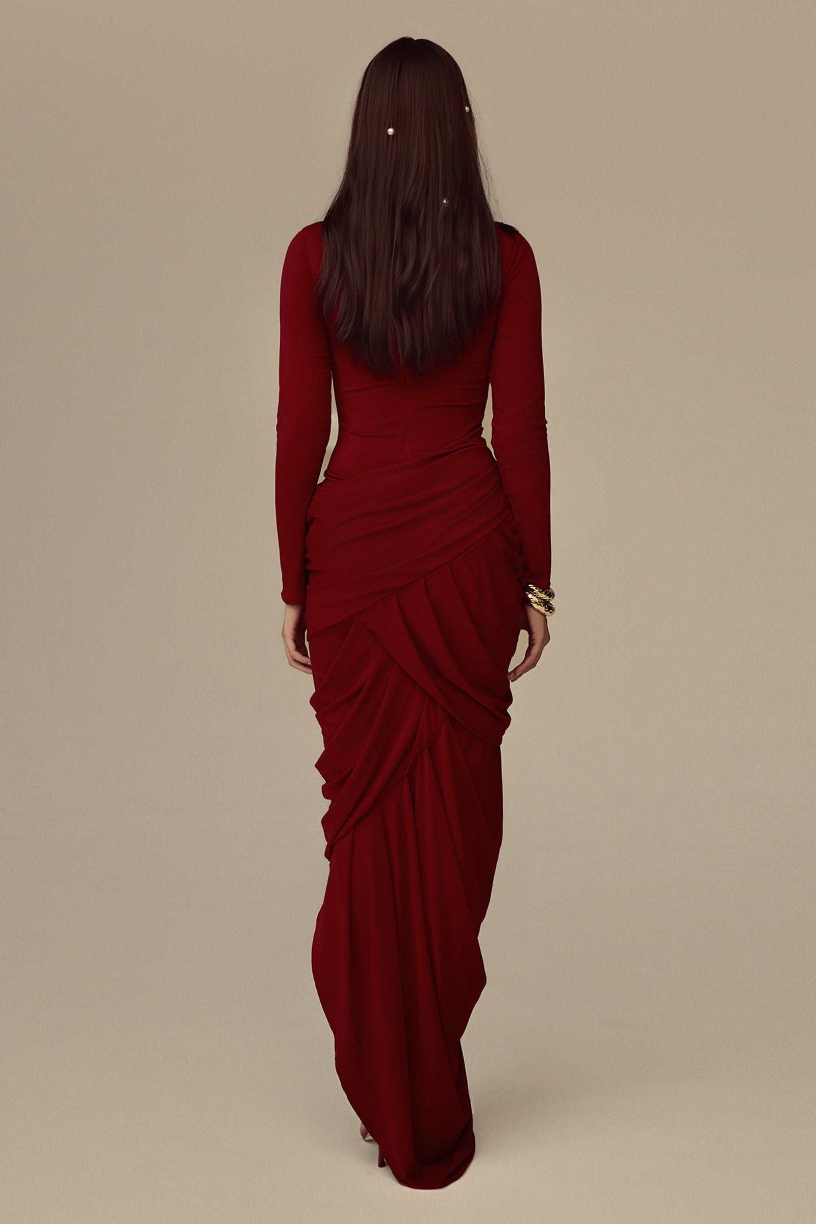 Thalora Turtle Neck Draped Maxi Dress