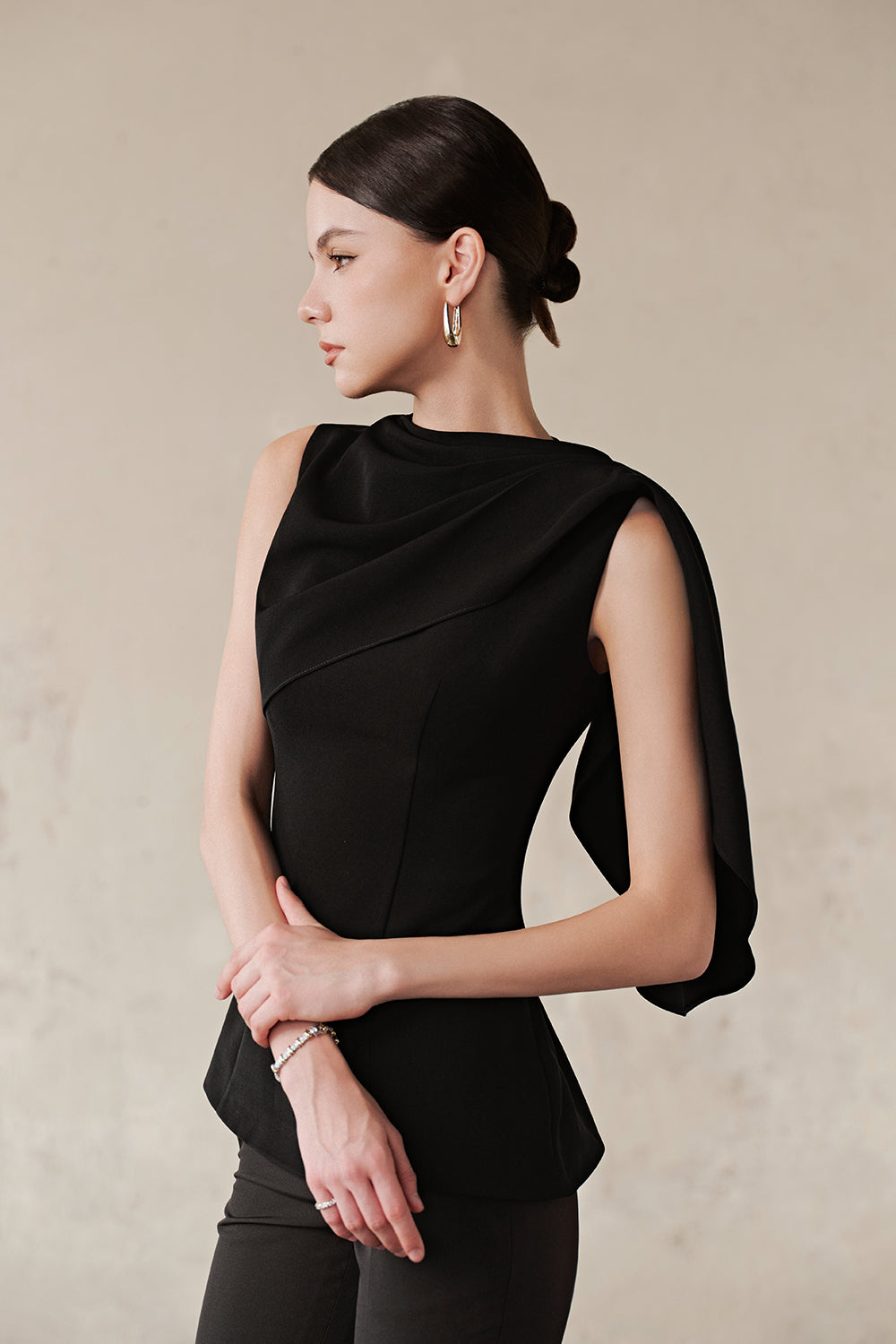 Enola Aysmmetric Neck Draped Top