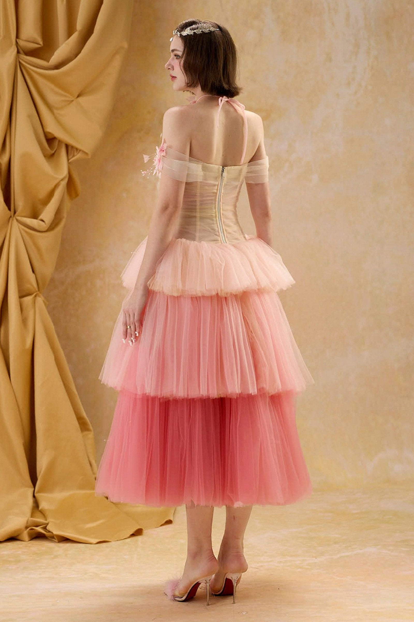 Ceries Off-Shoulder Applique Midi Dress