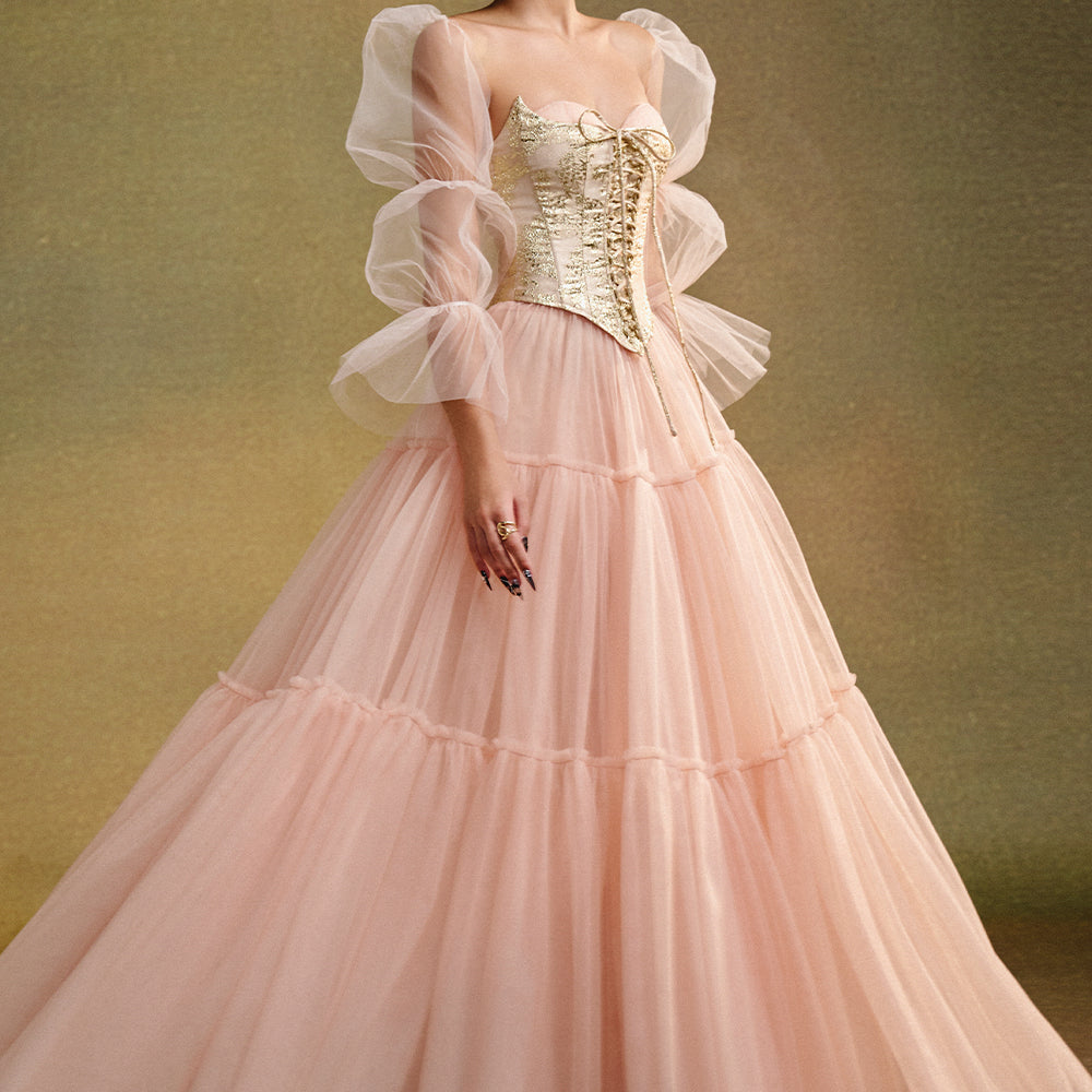 Royal Dream Puff Sleeve Gathering Maxi Dress