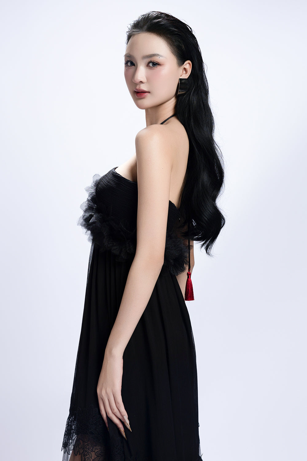 Zelia Halter Ruffle Maxi Dress
