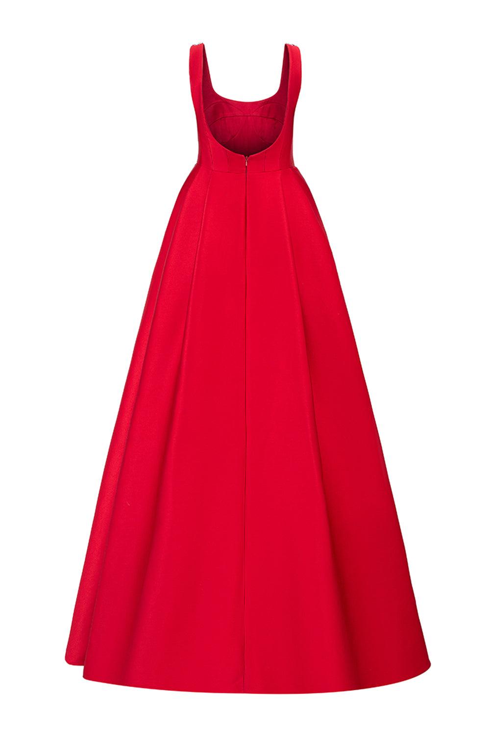 Isaiah Ball Gown Square Neck Crepe Floor Length Dress