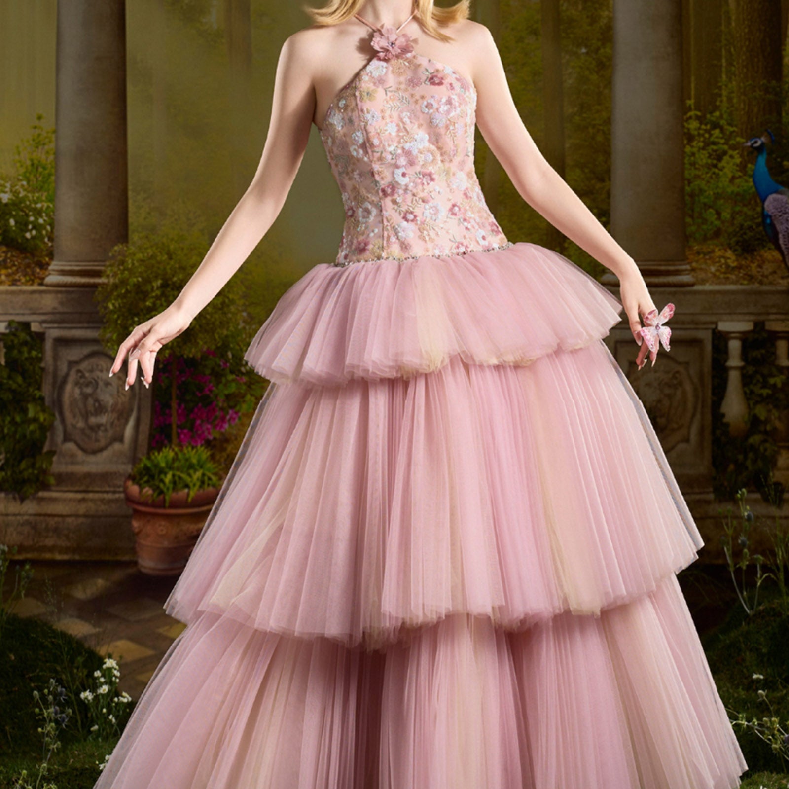 Venessa Ball Gown Applique Midi Dress