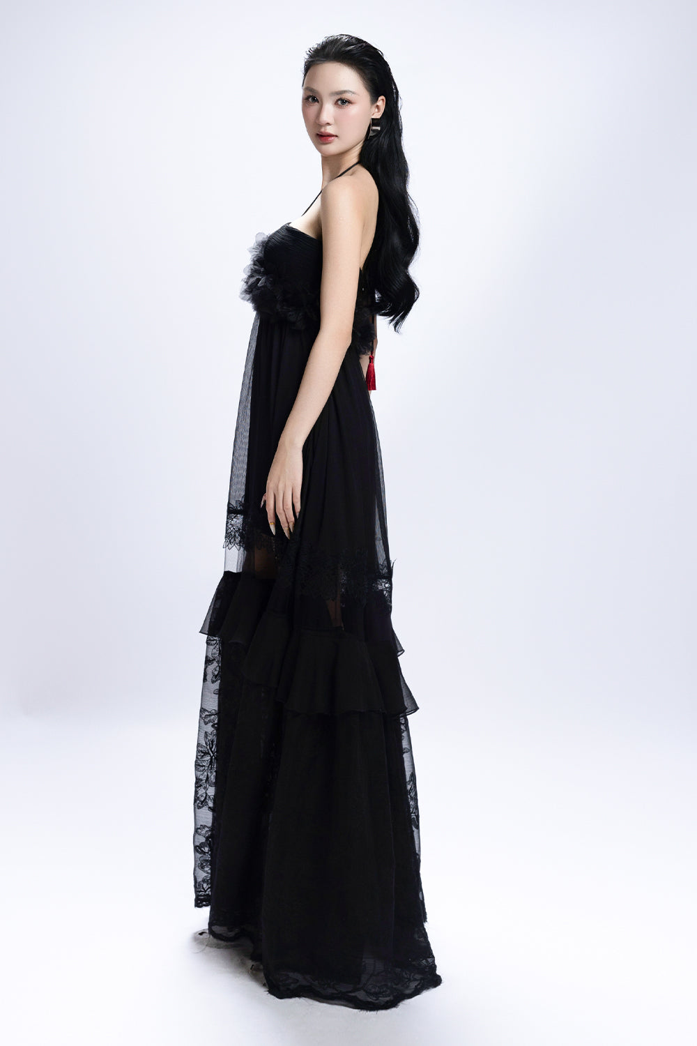 Women's Zelia Halter Ruffle Maxi Dress S/M/L/XL/XXL/Customize Black MEAN BLVD Black / XXL Women's Zelia Halter Ruffle Maxi Dress S/M/L/XL/XXL/Customize Black MEAN BLVD Black / XXL