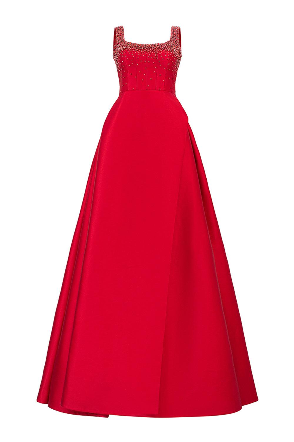 Isaiah Ball Gown Square Neck Crepe Floor Length Dress