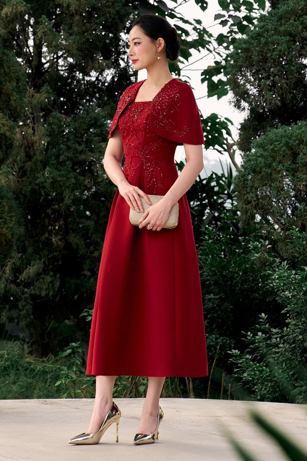 Ruby Cape Sleeve Midi Dress