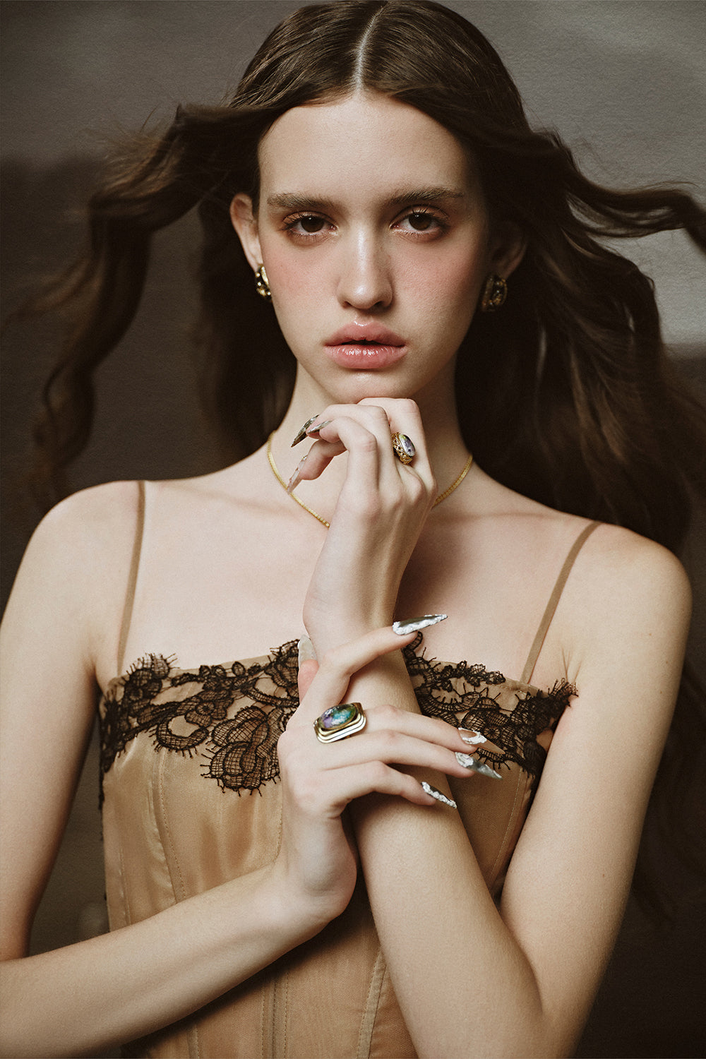 Roma Tiered Corset Waist Organza Ankle Length Dress