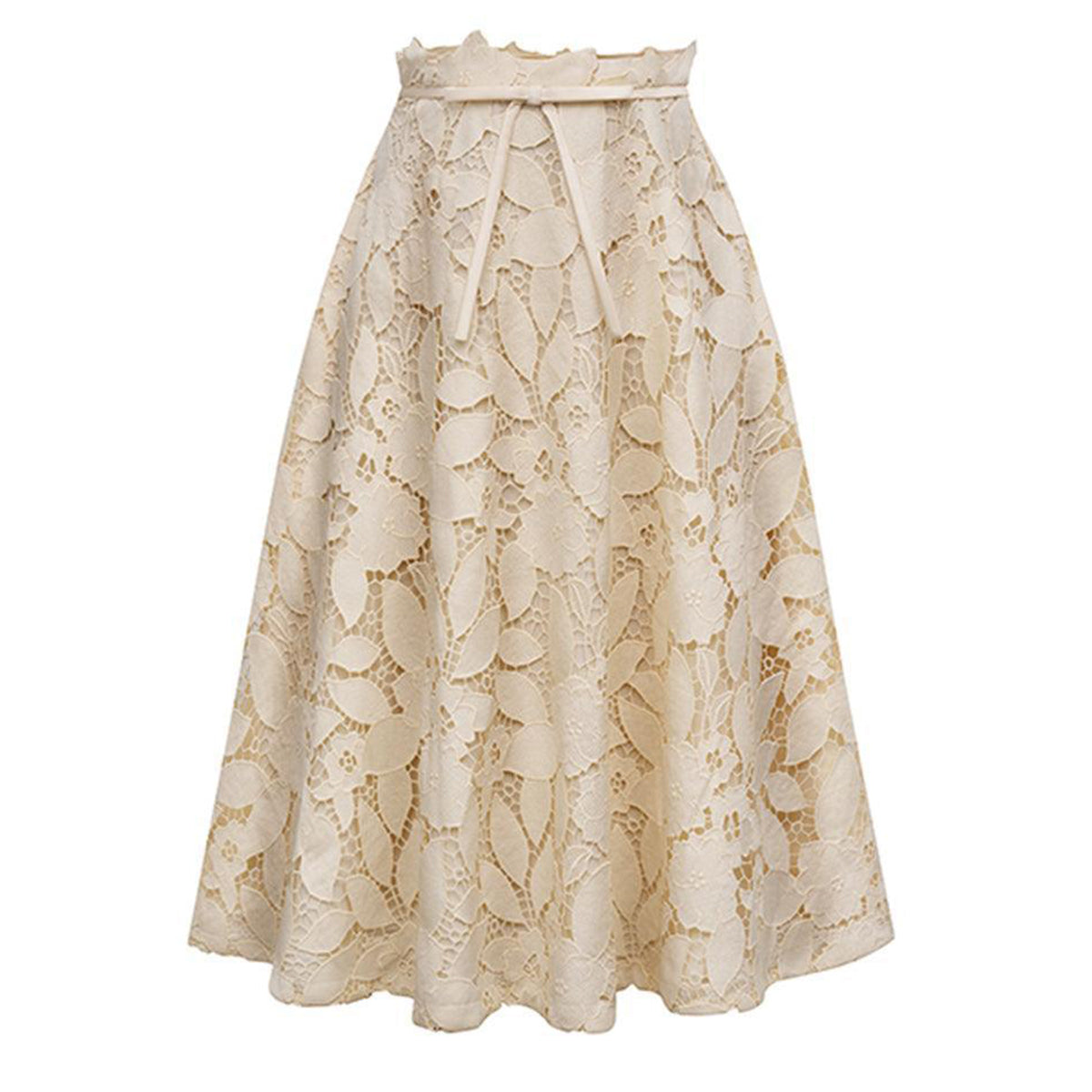 Émilie A-line Bow Tie Lace Midi Skirt