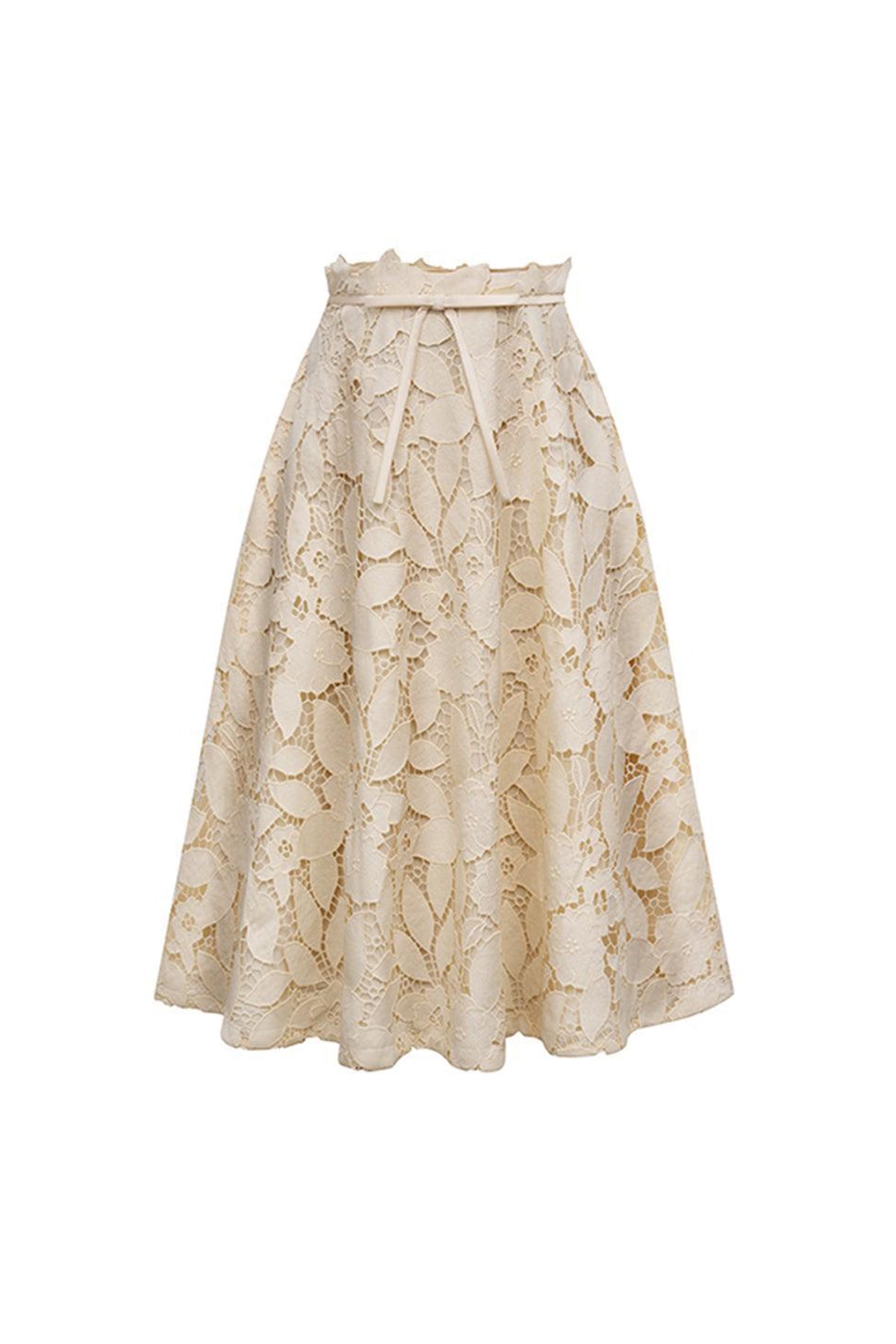 Émilie A-line Bow Tie Lace Midi Skirt