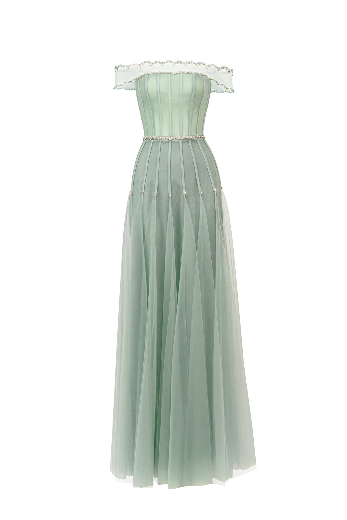 Jayleen Gored Off-Shoulder Organza Maxi Dress