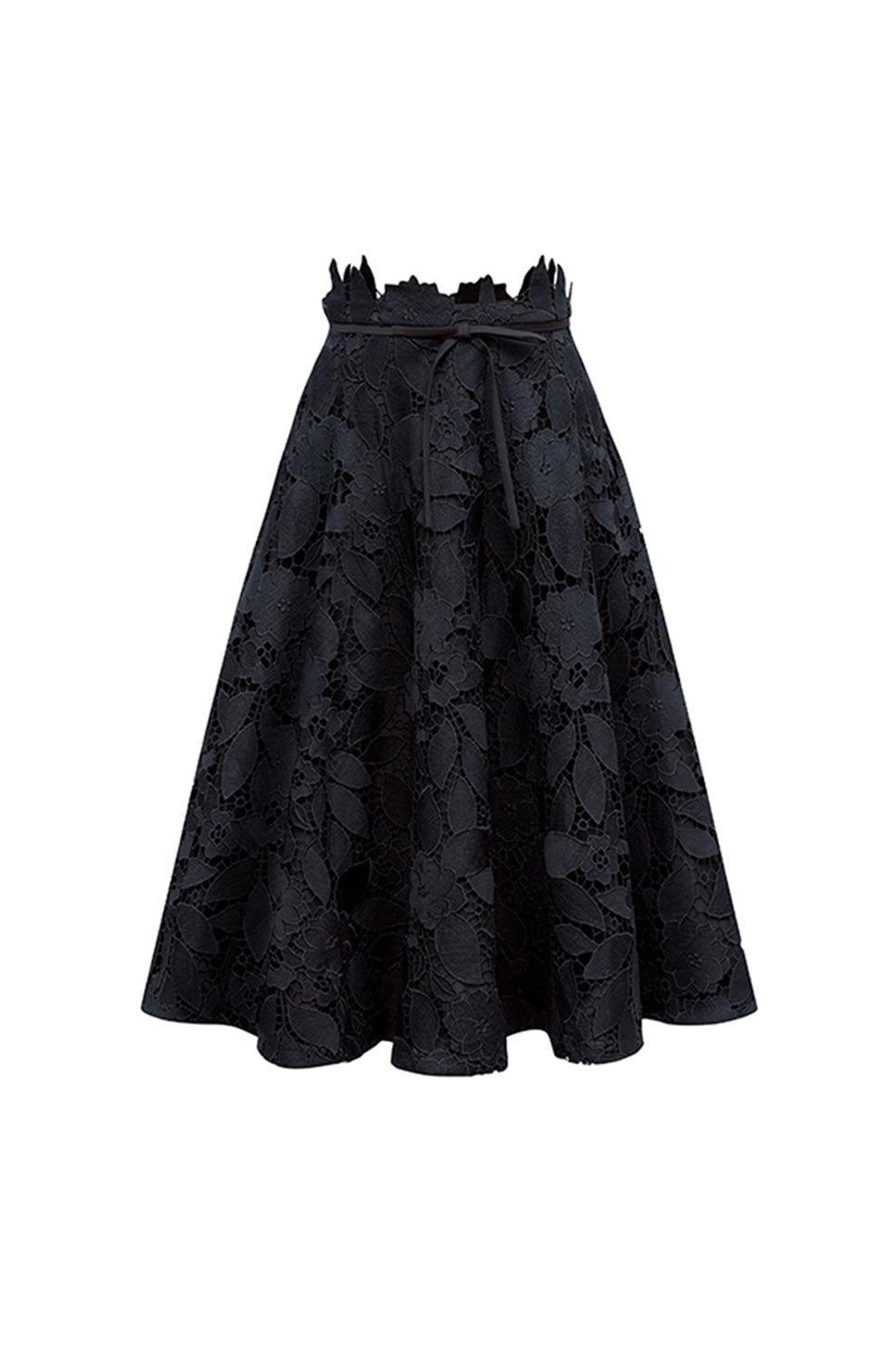 Émilie A-line Bow Tie Lace Midi Skirt