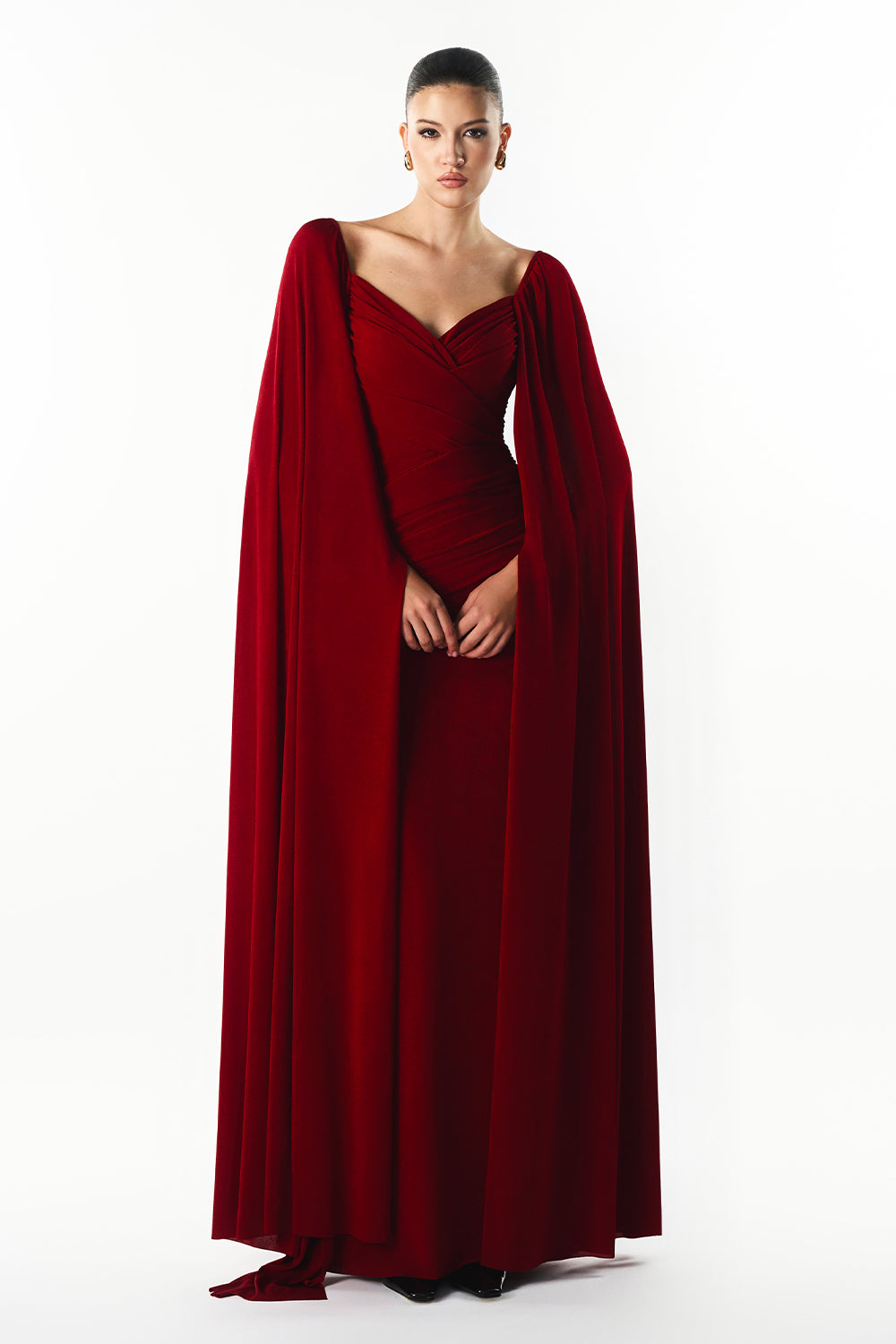 Rosavine Cape Sleeve Draped Maxi Dress