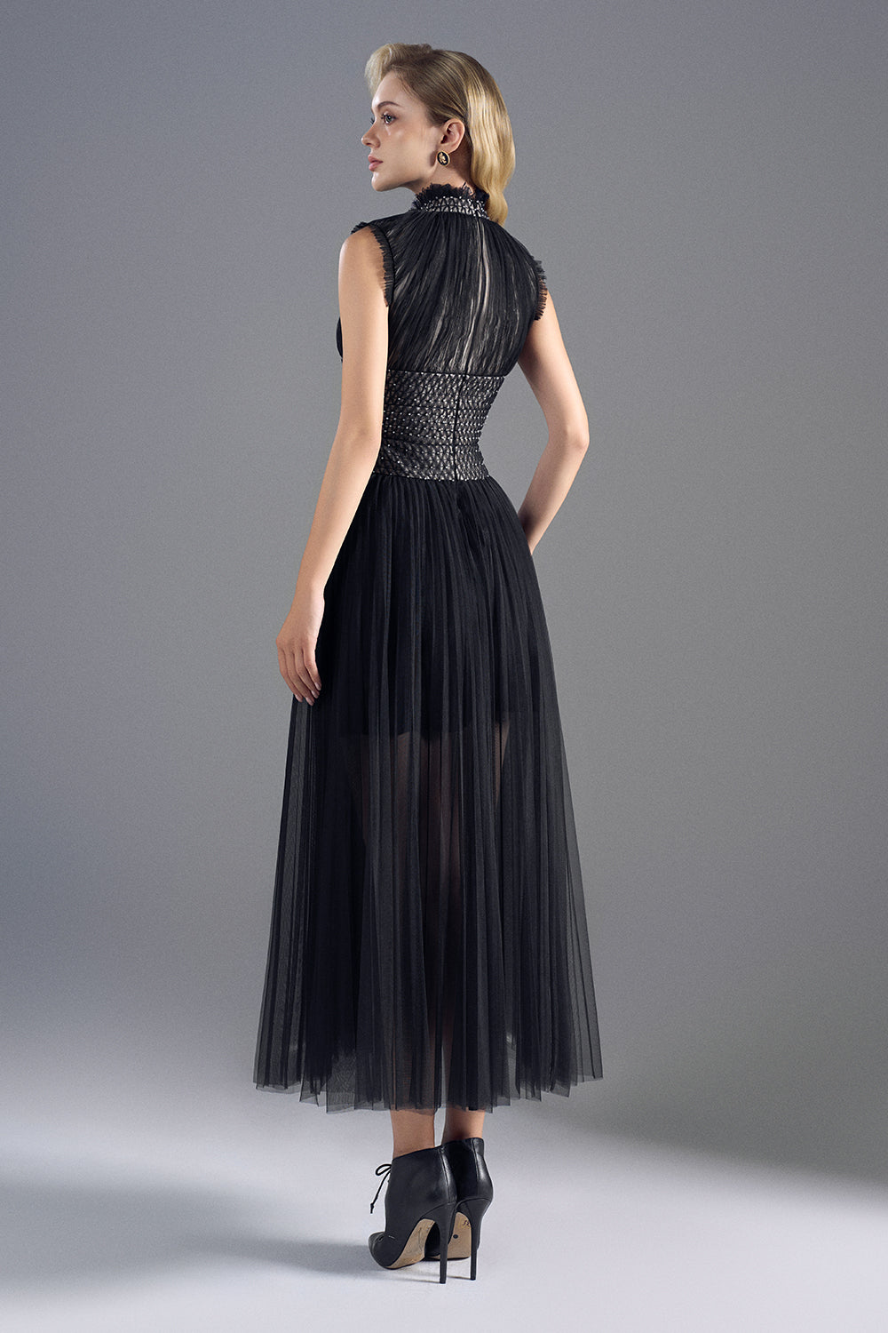 Obsidian Shirring Midi Dress