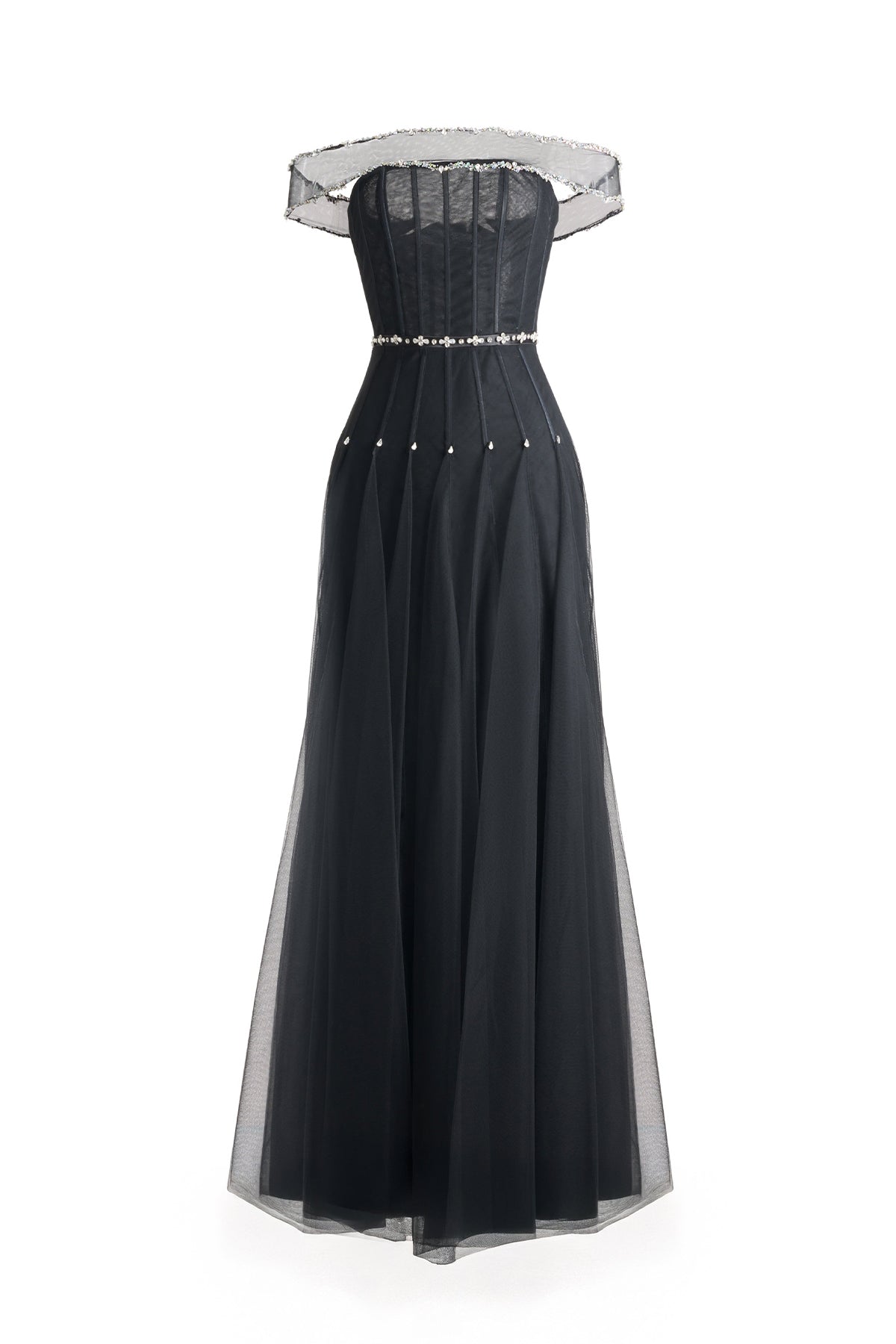 Jayleen Gored Off-Shoulder Organza Maxi Dress