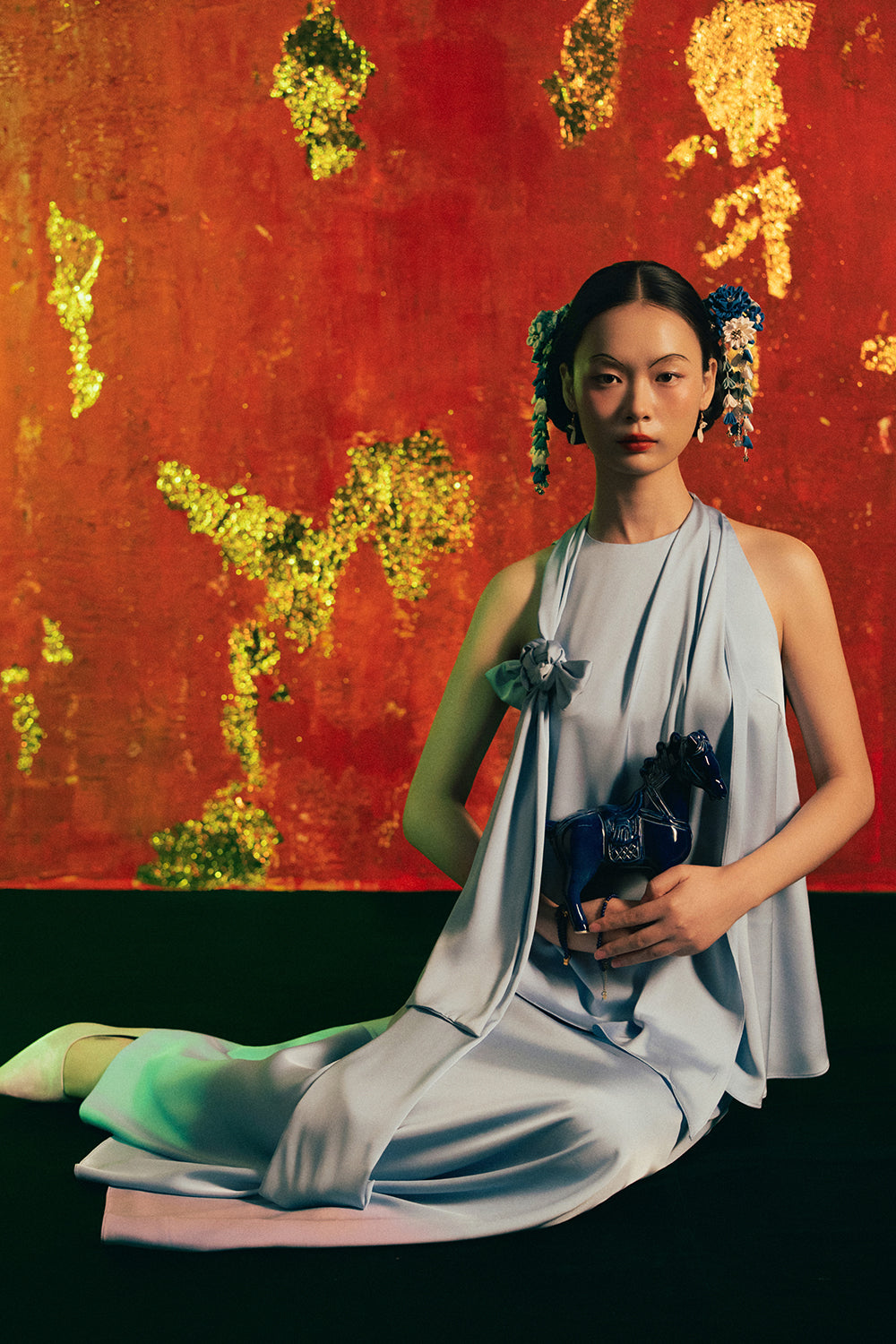 Thieu Hoa Asymmetric Synthetic Silk Top