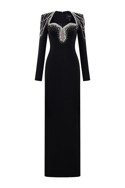 Jarvis Sheath Teardrop Cut-Out Crepe Floor Length Dress