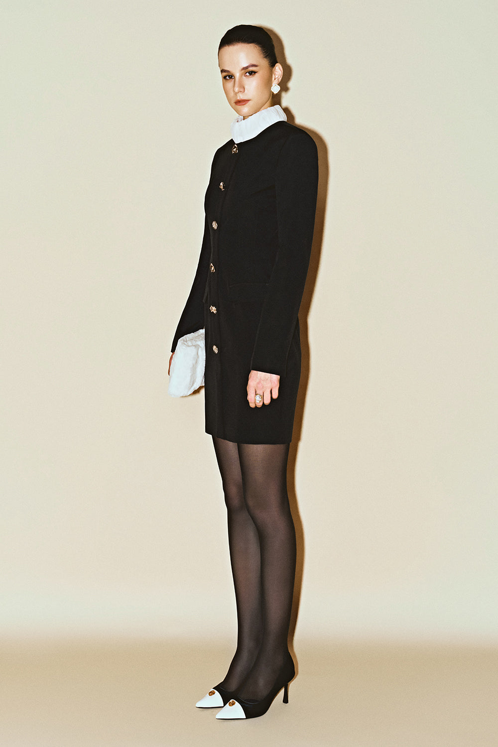 Vespera High Neck Button Mini Dress