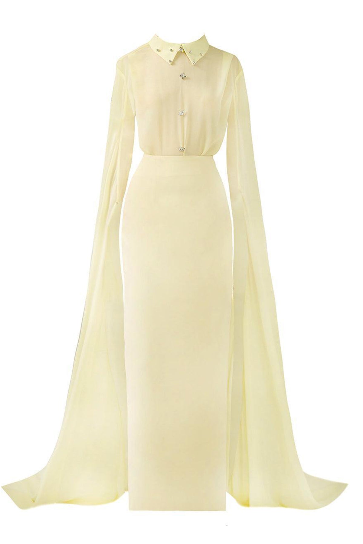 Jaliyah Sheath Hanging Sleeved Chiffon Floor Length Set
