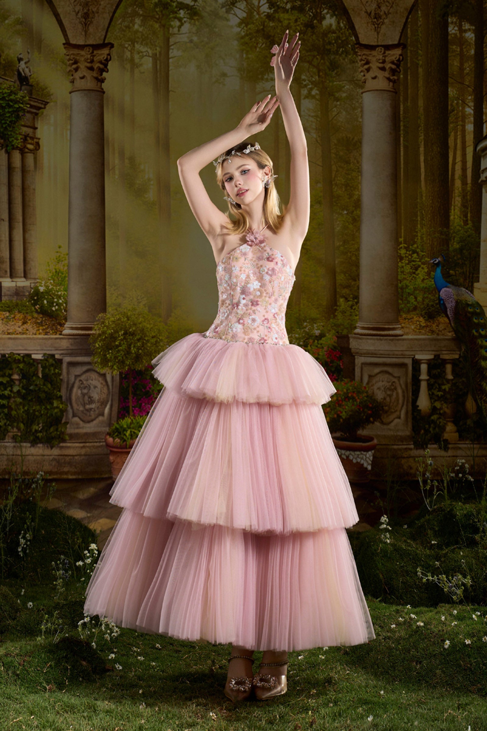 Venessa Ball Gown Applique Midi Dress