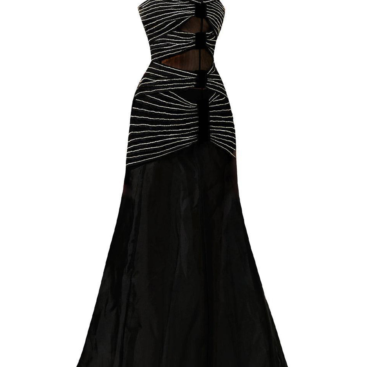 Hodges Drop Waist Off-Shoulder Organza Floor Length Dress