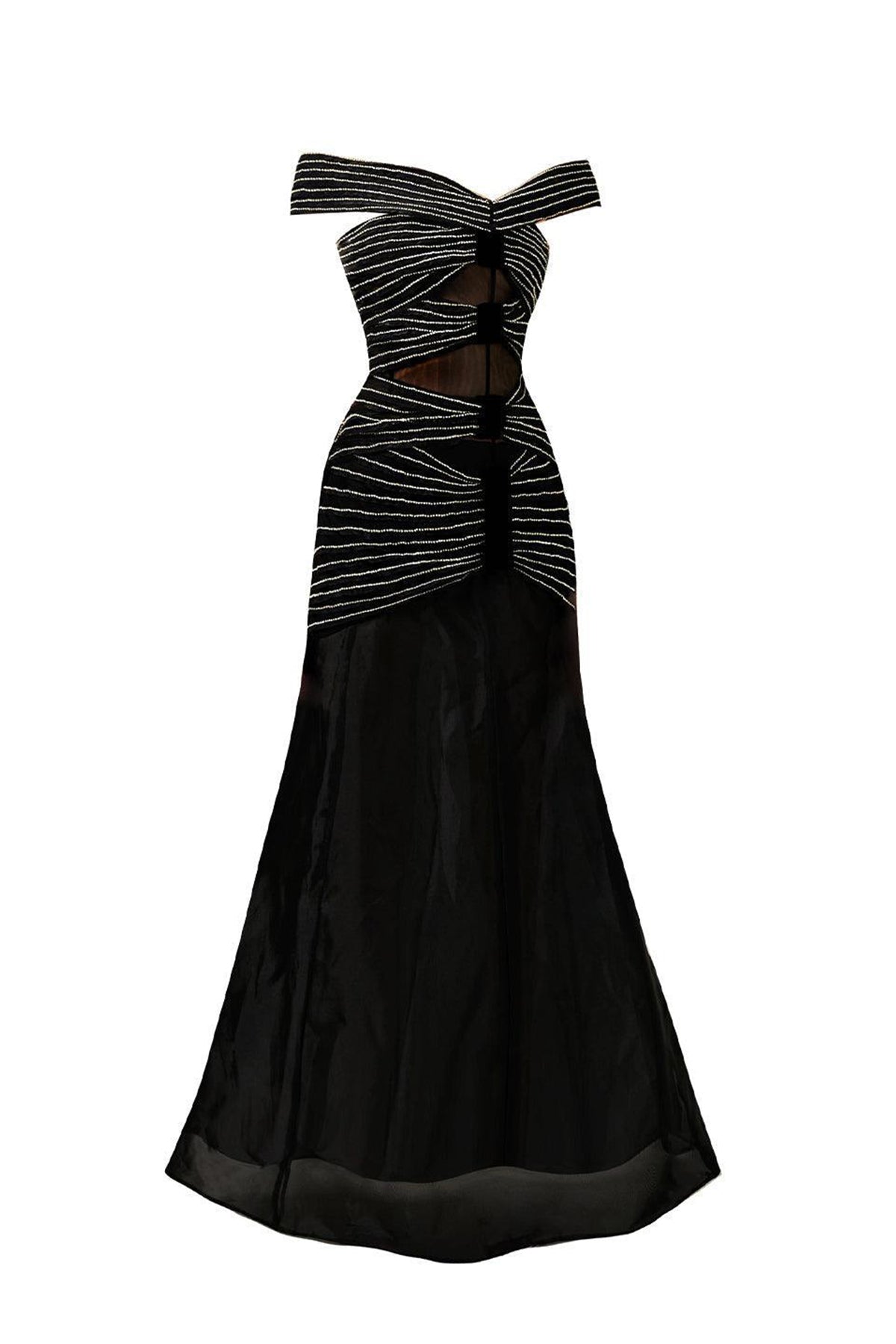 Hodges Drop Waist Off-Shoulder Organza Floor Length Dress