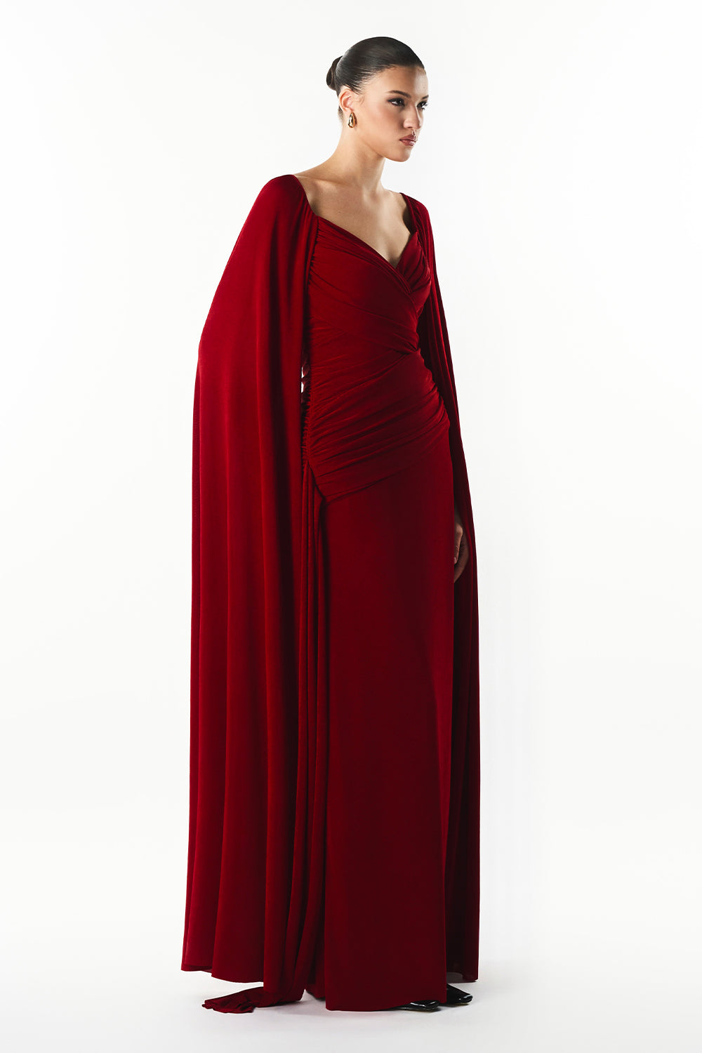 Rosavine Cape Sleeve Draped Maxi Dress