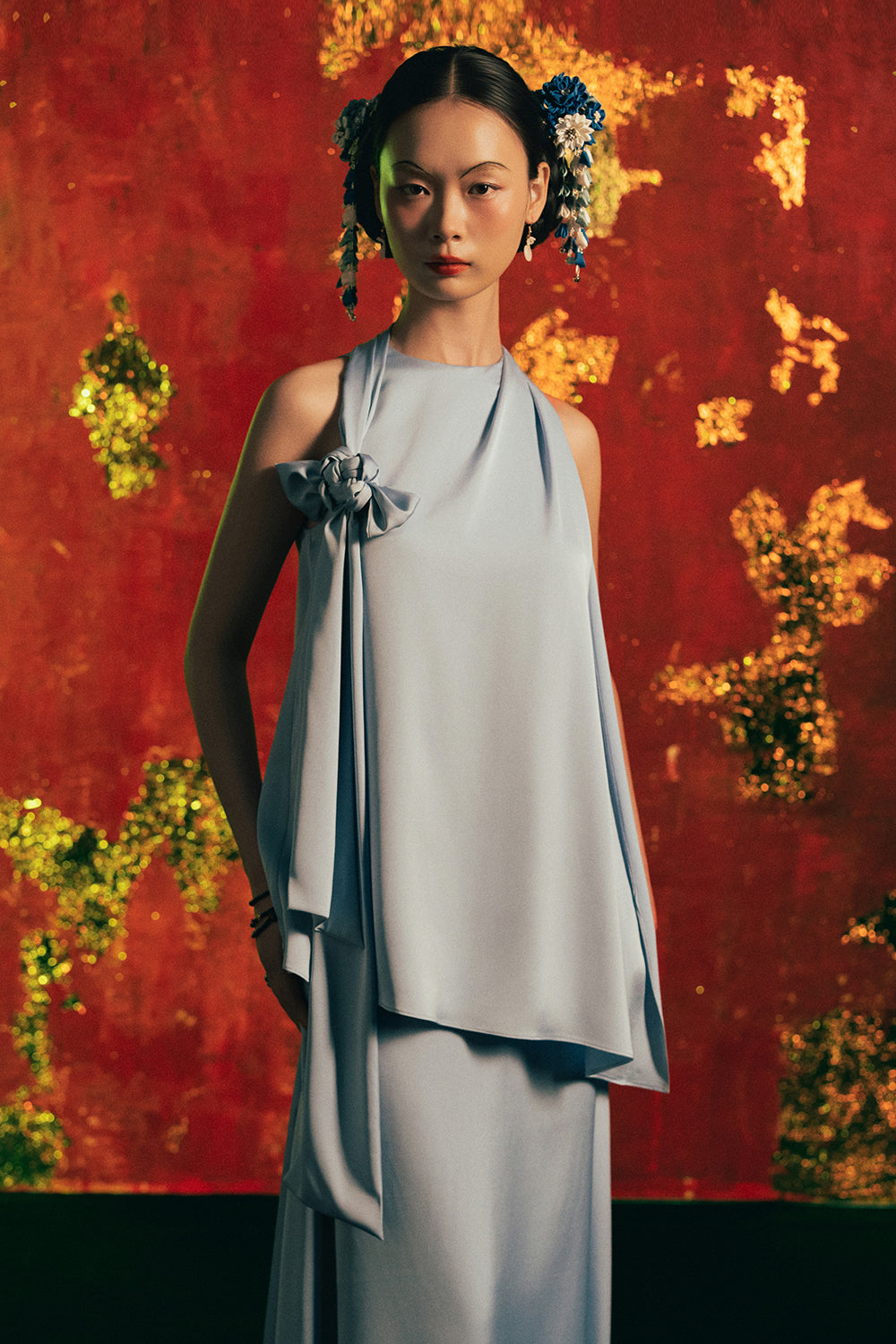 Thieu Hoa Asymmetric Synthetic Silk Top