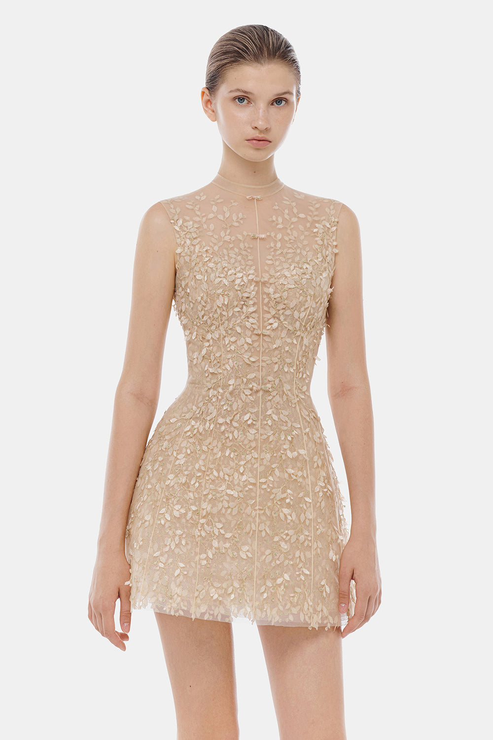 sabine mini dress Women's Sabine High Neck Brocade Mini Dress XS/S/M/L/XL Beige MEAN BLVD