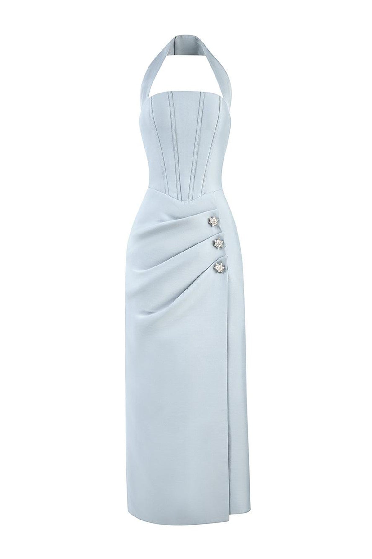 Morpho Halter Corset Taffeta Midi Dress