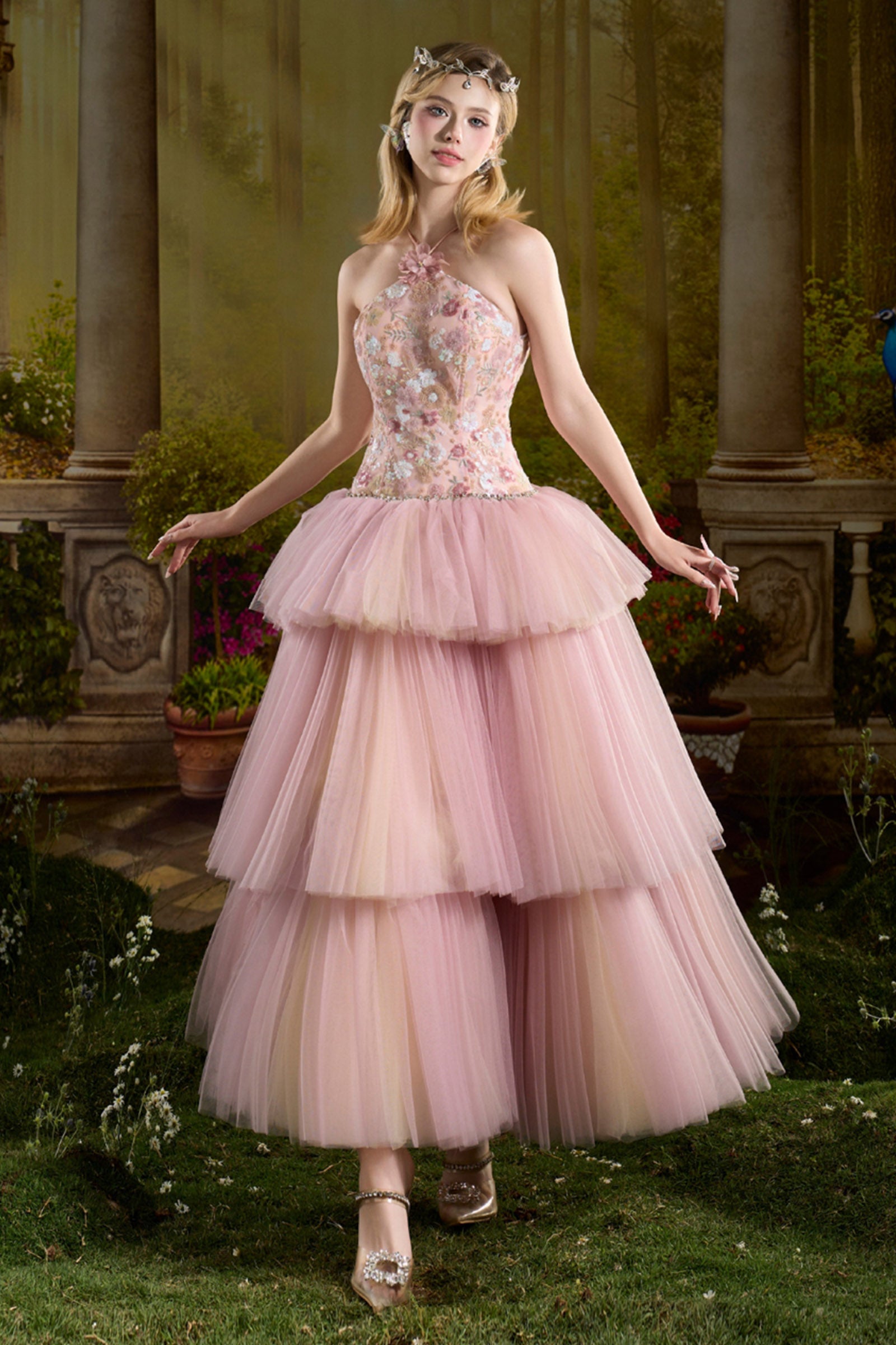 Venessa Ball Gown Applique Midi Dress