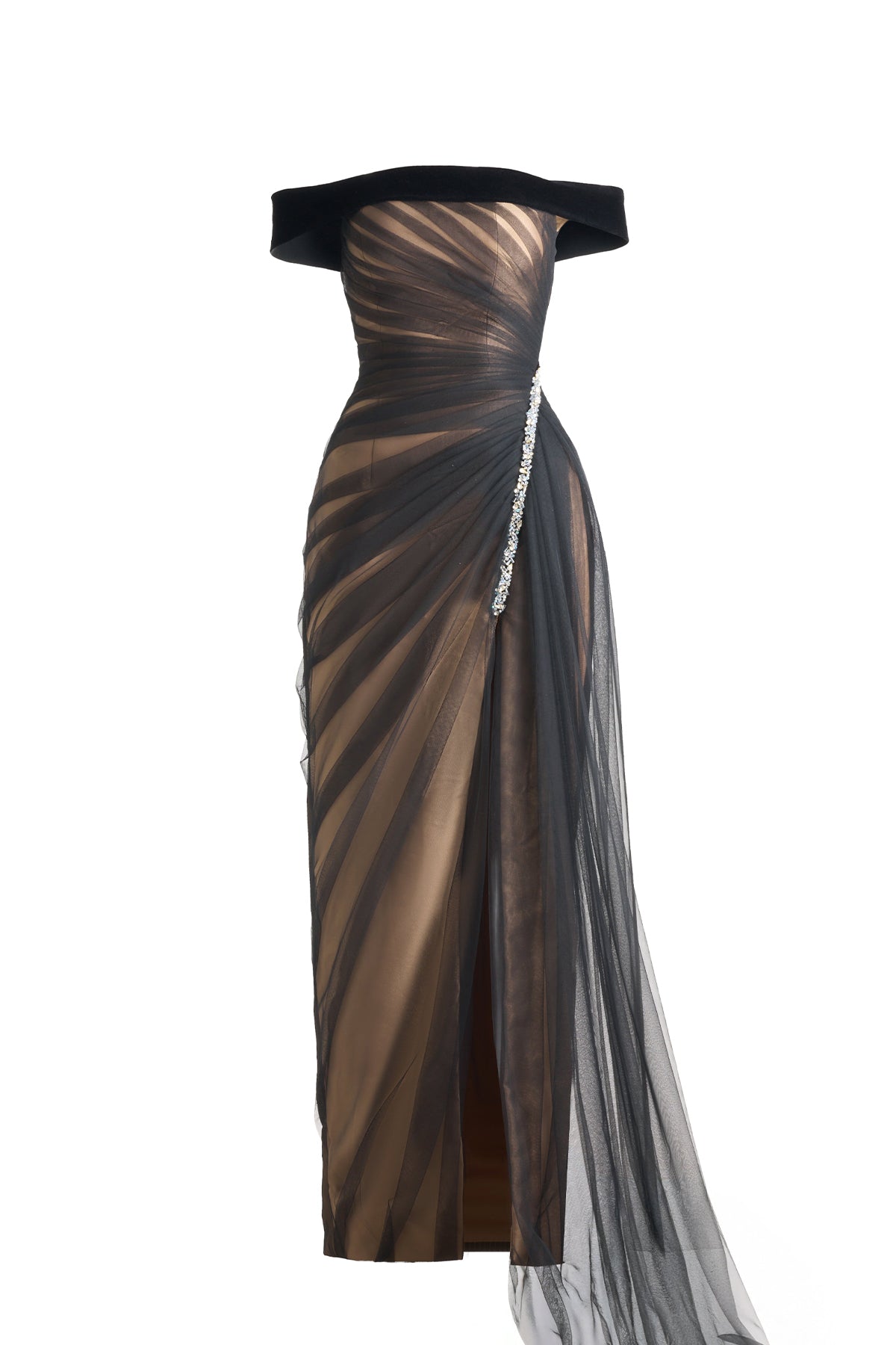 Hazel Slit Off-Shoulder Organza Maxi Dress