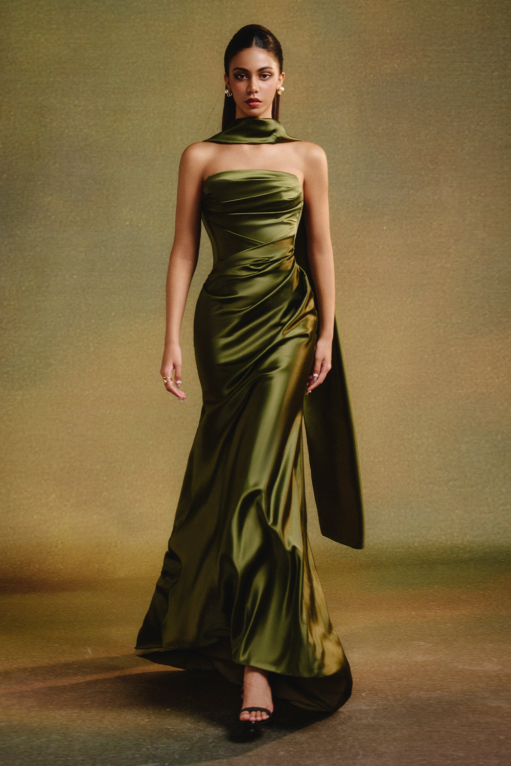 Women's Odile Sheath Draped Maxi Dress XS/S/M/L/Customize Green Olive MEAN  BLVD