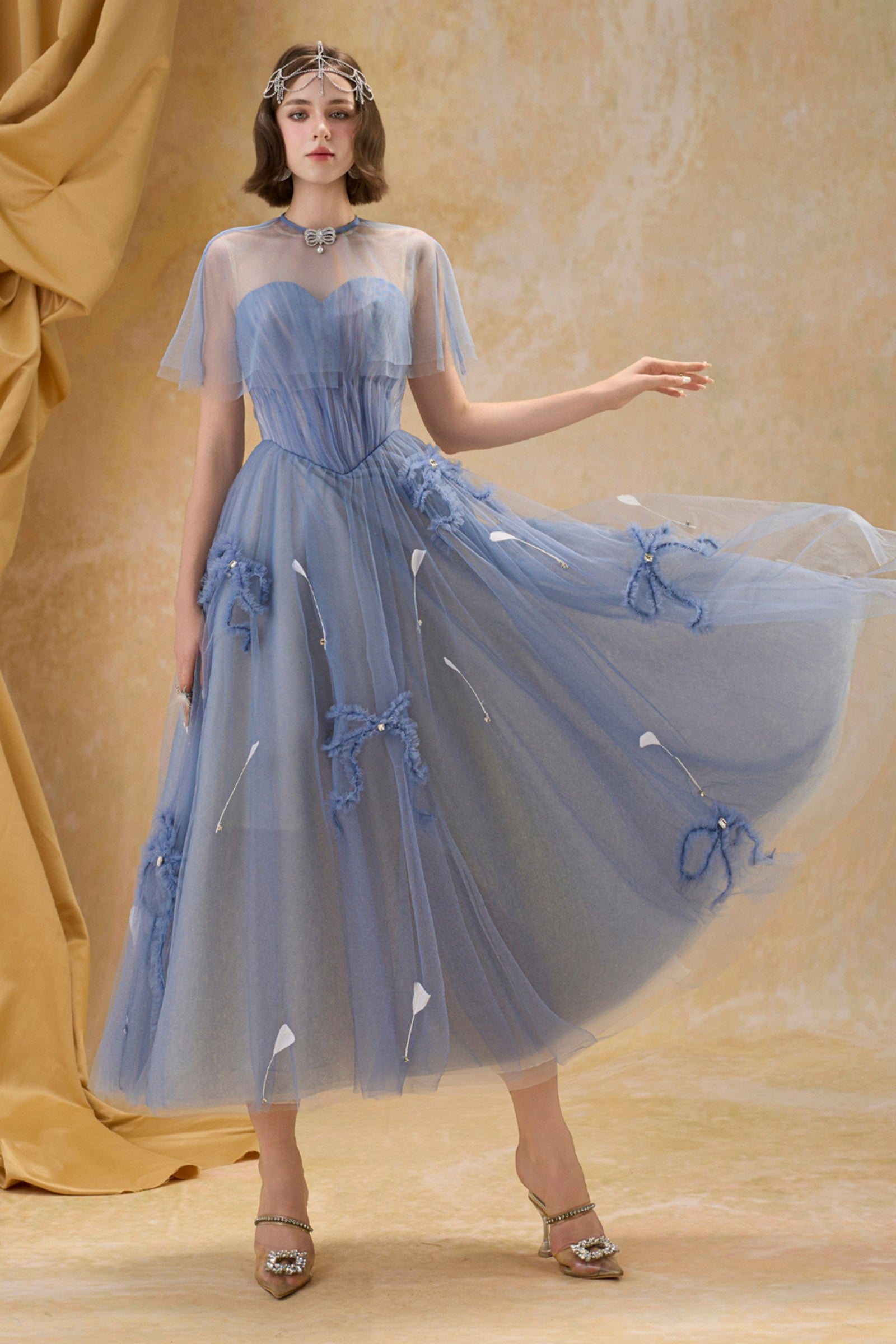 knee length dresses for ladies Women's Eloise Illusion Gathering Midi Dress XS/S/M/L/XL/Customize Bright  Cobalt MEAN BLVD
