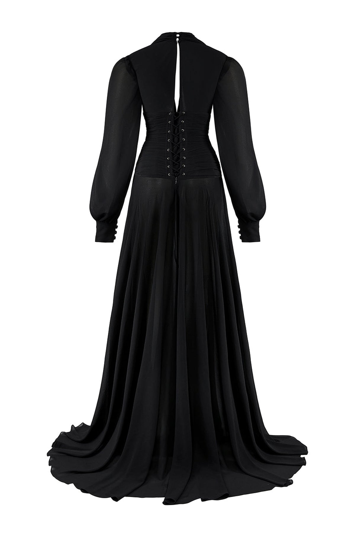 Beatrice Fit and Flare Plunge Neck Chiffon Floor Length Dress