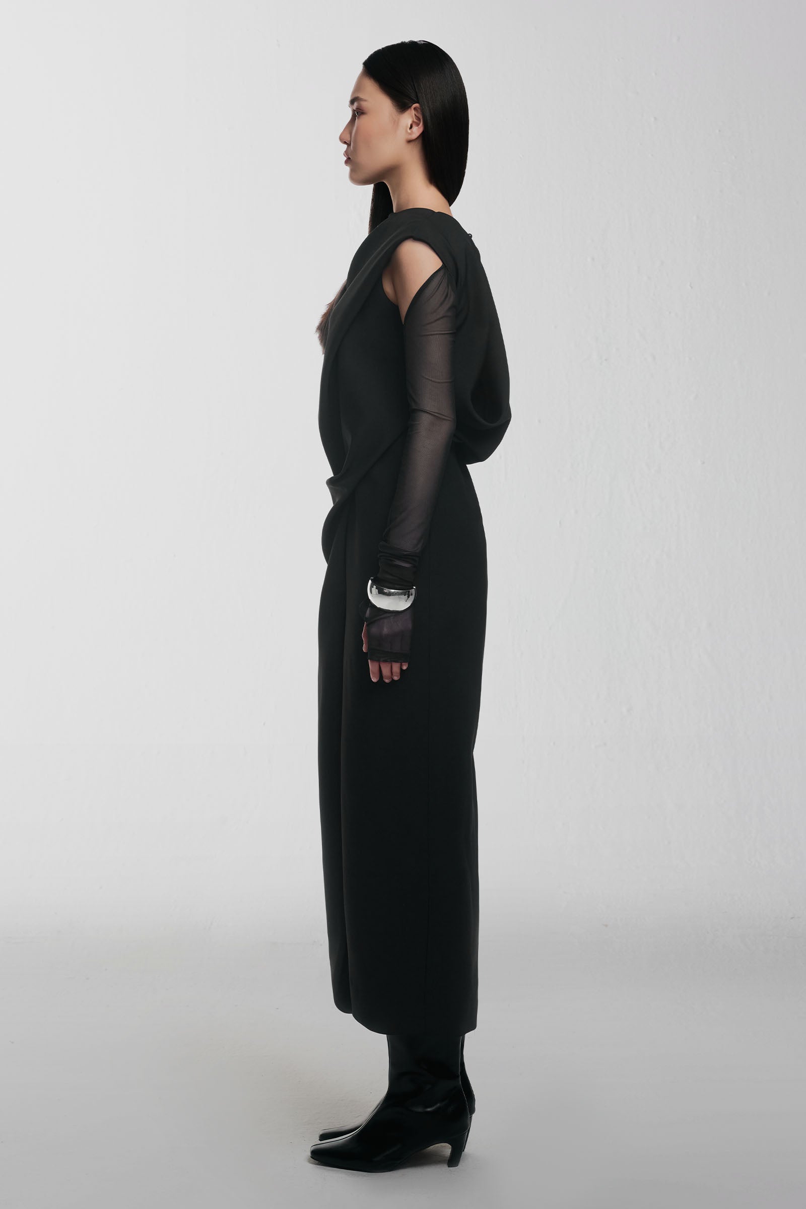 Rhea Asymmetric Neck Draped Maxi Dress