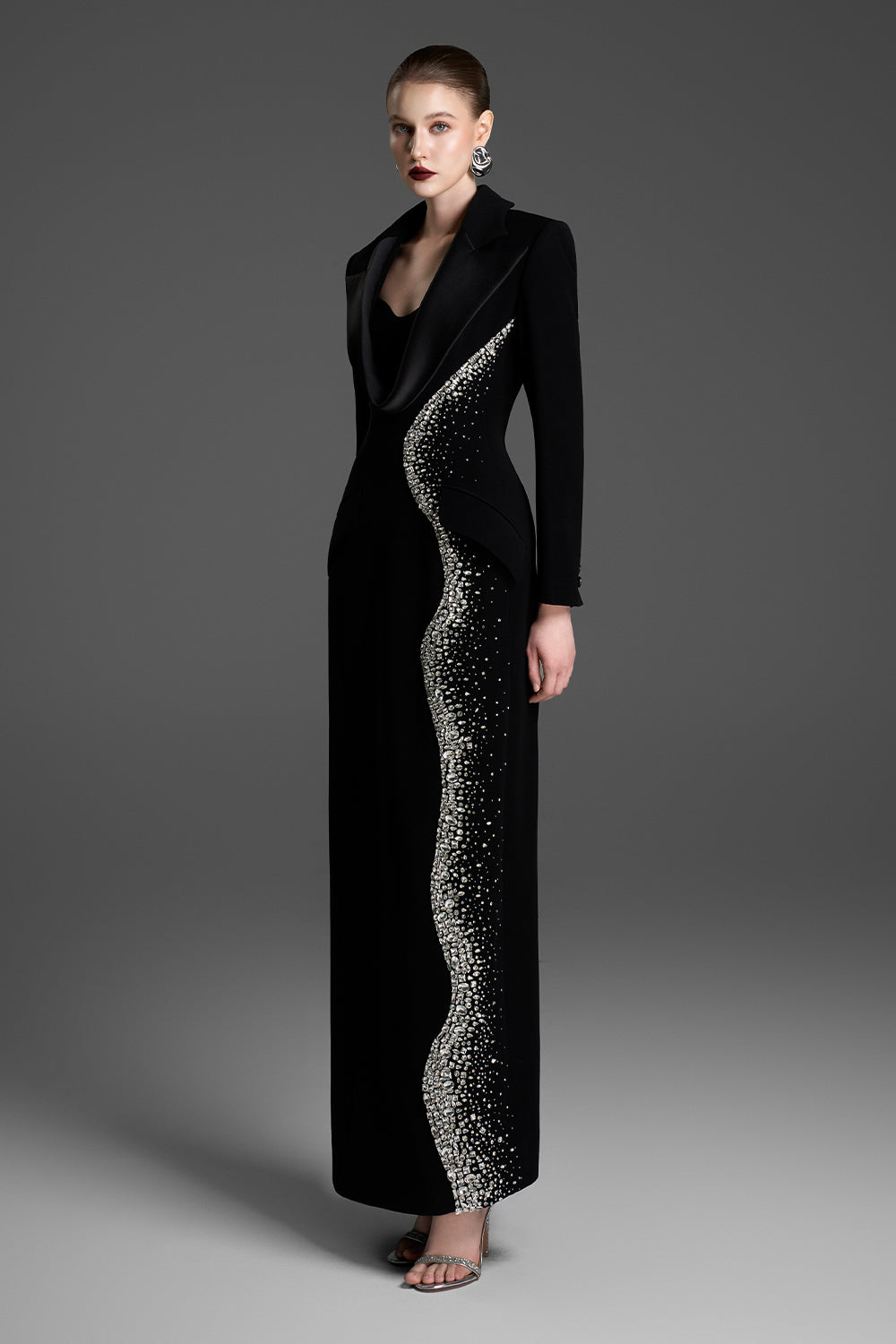 Women's Elin Cowl Rhinestone Maxi Dress XXS/XS/S/M/L/XL/XXL/Customize Black  MEAN BLVD
