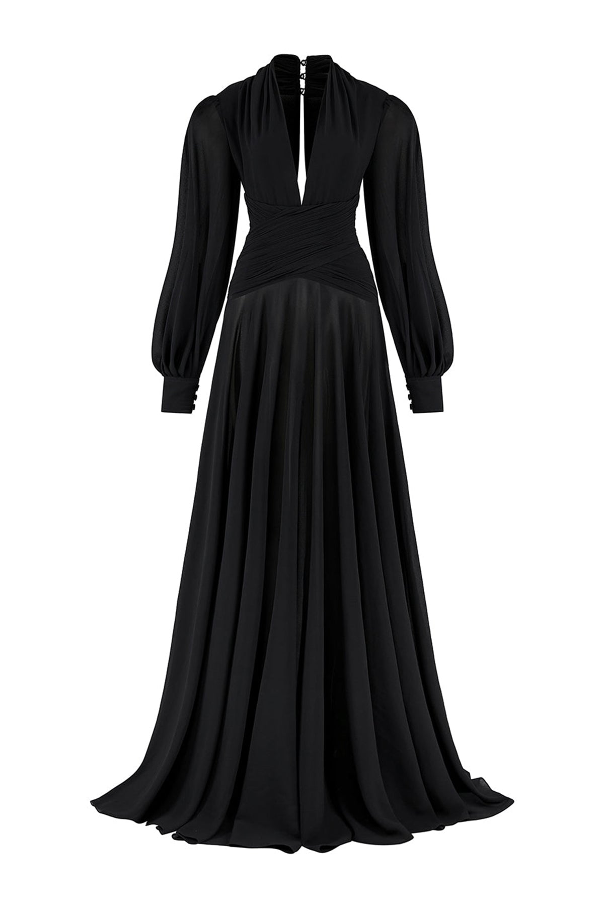 Beatrice Fit and Flare Plunge Neck Chiffon Floor Length Dress
