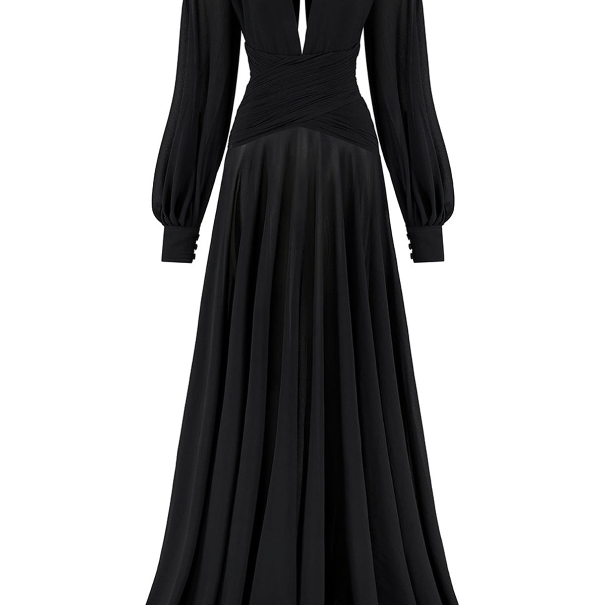 Beatrice Fit and Flare Plunge Neck Chiffon Floor Length Dress