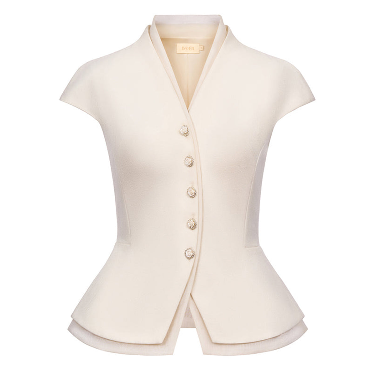 Daphne Peplum V-Neck Polyester Top