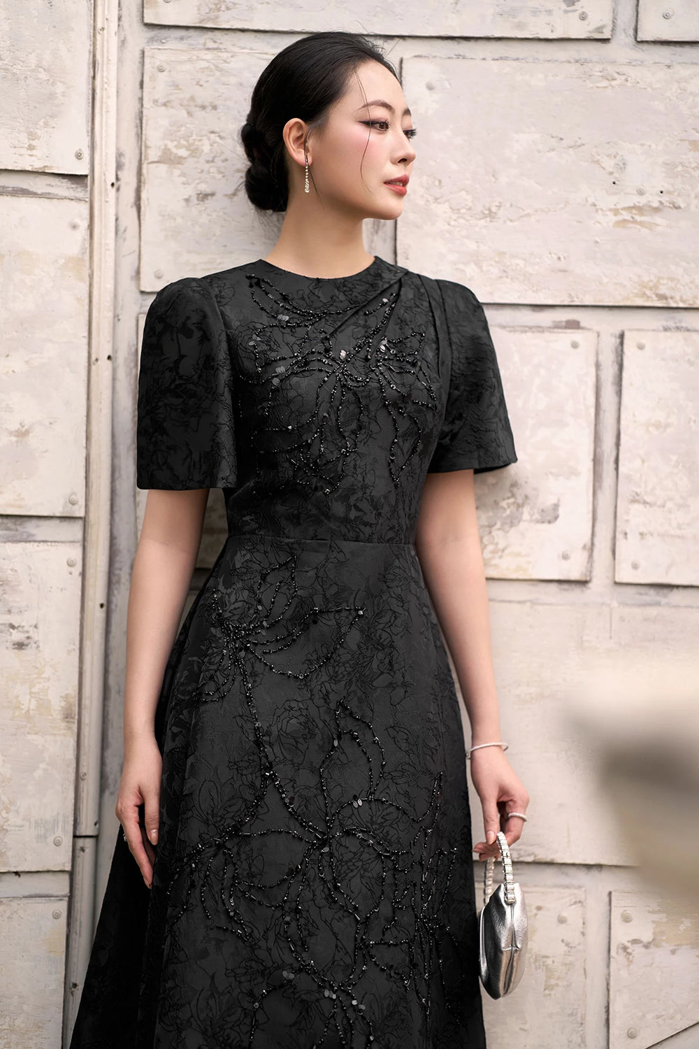 Jewel Embroidery Midi Dress
