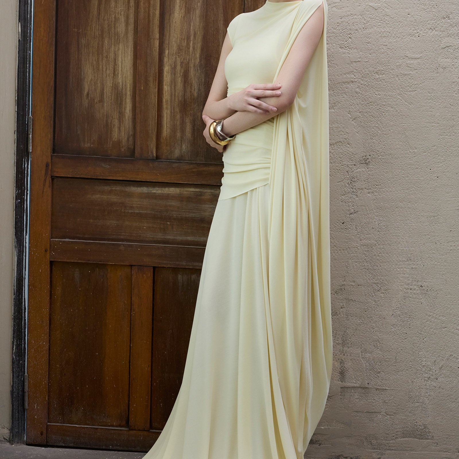 Minerva Boat Neck Gathering Maxi Dress