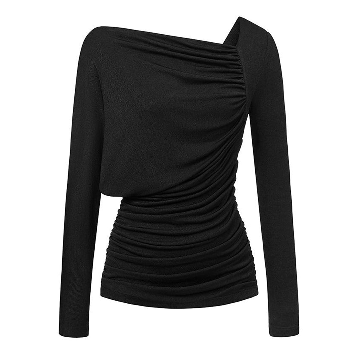 Daphne Gathered Asymmetric Neck Spandex Top