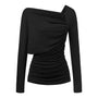 Daphne Gathered Asymmetric Neck Spandex Top