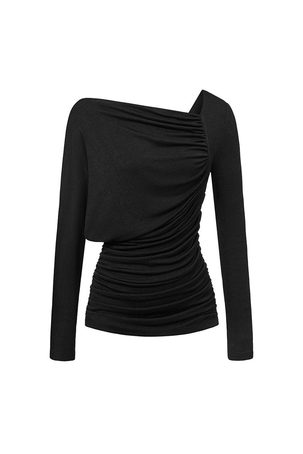 Daphne Gathered Asymmetric Neck Spandex Top