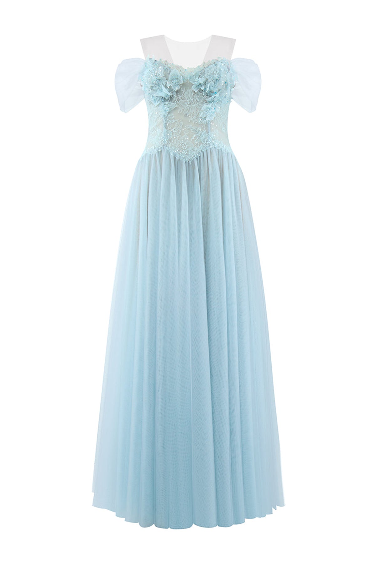Women's Meliora A-line Illusion Neck Mesh Lace Floor Length Dress S/M/L/Customize Pale Blue/Magenta/Pastel Purple MEAN BLVD