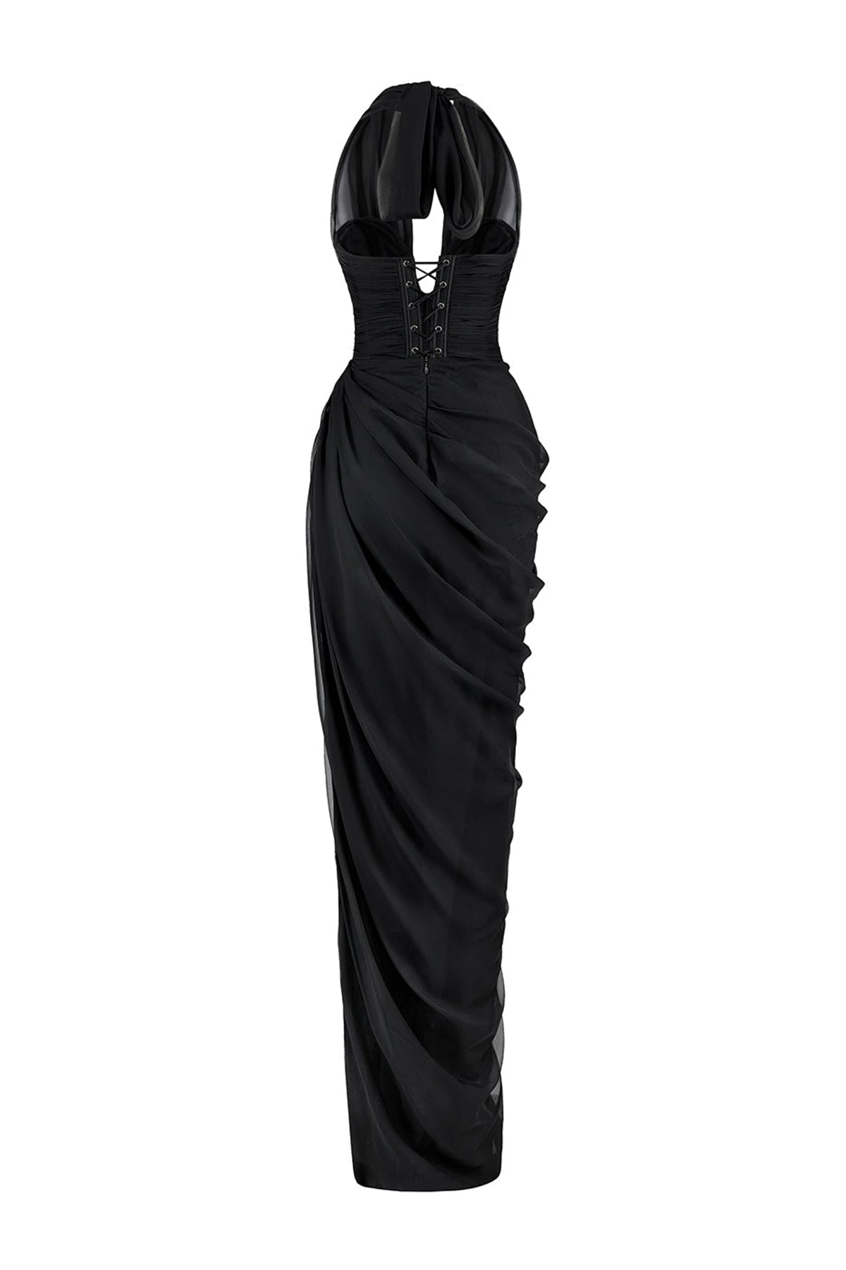 Arielle Slit Plunge Neck Chiffon Long Length Dress