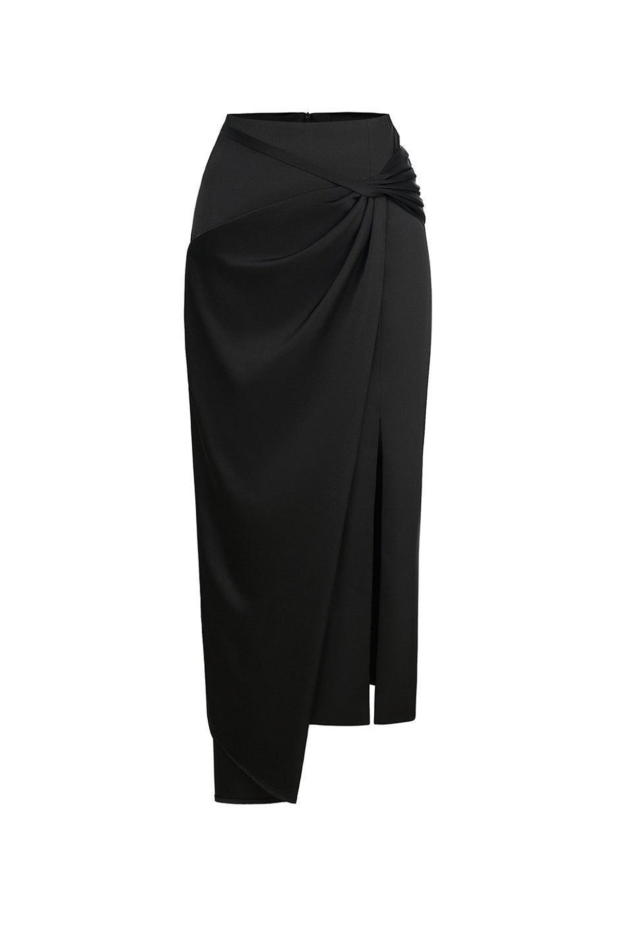 Camellia Asymmetric Twisted Silk Midi Skirt